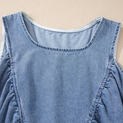 Myosotis Denim Pleated Patchwork Sleeveless Top