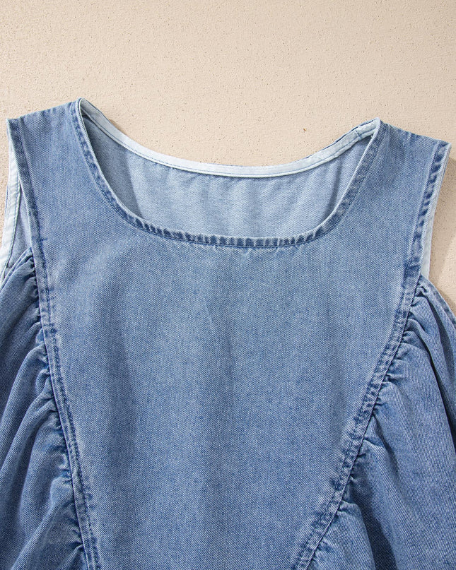 Myosotis Denim Pleated Patchwork Sleeveless Top