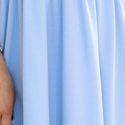 Light Blue Dress with Neckline and Short Sleeves – Matilde