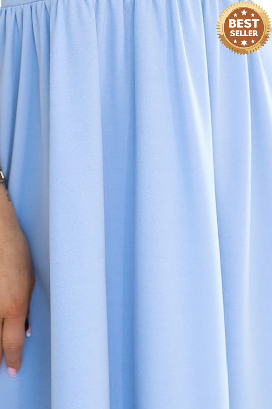 425-12 MATILDE Dress with a neckline and short sleeves - light blue