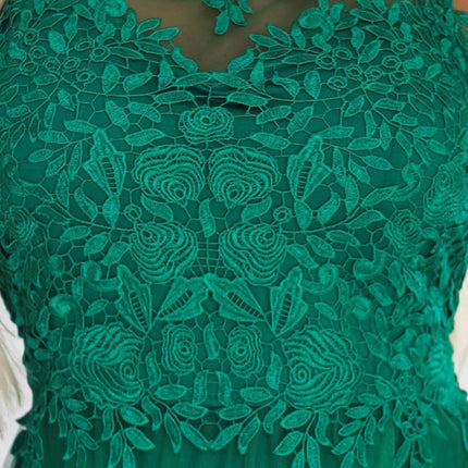 Green Embroidered Lace and Tulle Maxi Wedding Dress – Romantic