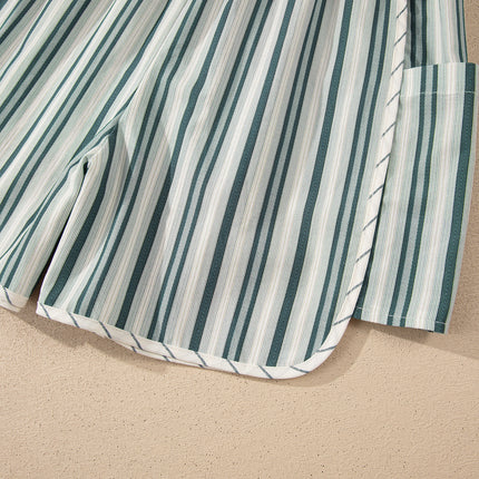 Gray Stripe Elastic Waist Cargo Pocket Casual Shorts