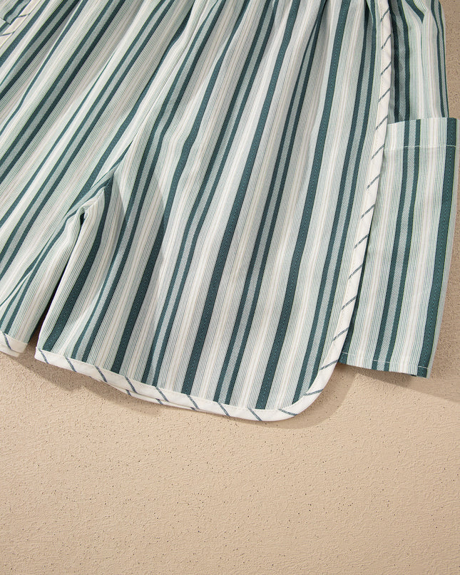 Gray Stripe Elastic Waist Cargo Pocket Casual Shorts