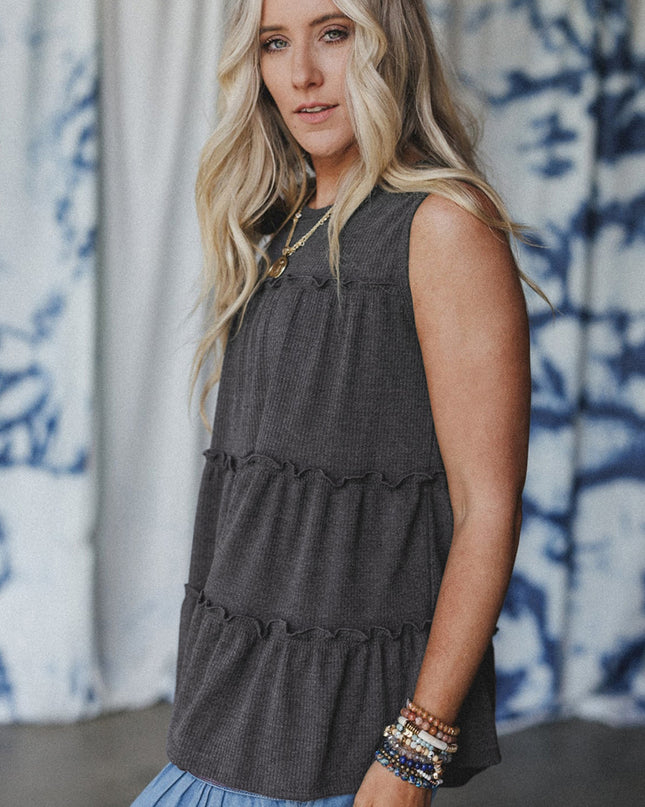 White Tiered Frill Trim A-line Tank Top