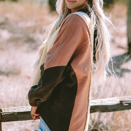 Beige Oversized Color Block Patchwork High Low Hoodie