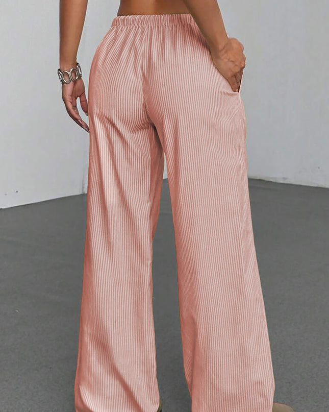 Pink Stripe Drawstring Plus Size Loose Pants