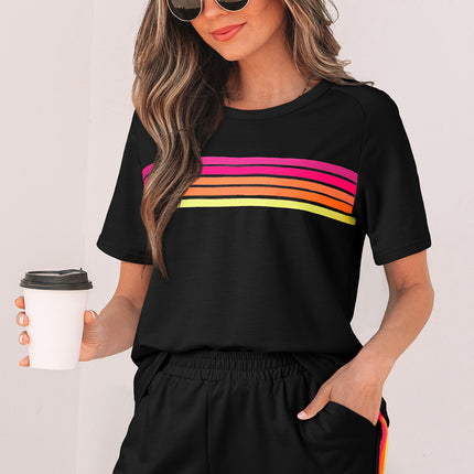 Bonbon Striped Patch Front Casual Tee