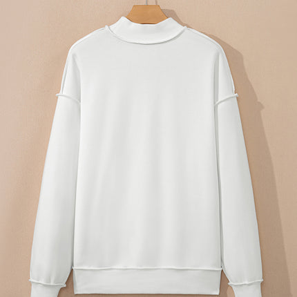 Bright Pink Oversize Drop Shoulder Reversible Mock Neck Sweatshirt
