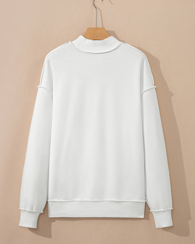 Bright Pink Oversize Drop Shoulder Reversible Mock Neck Sweatshirt