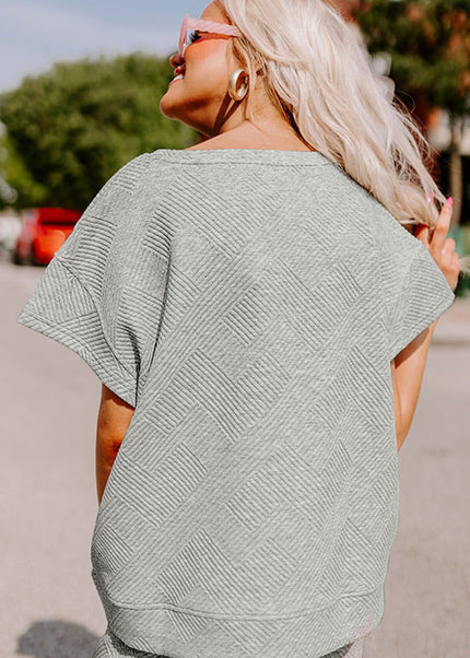 Black Textured Loose Fit T Shirt and Drawstring Pants Set
