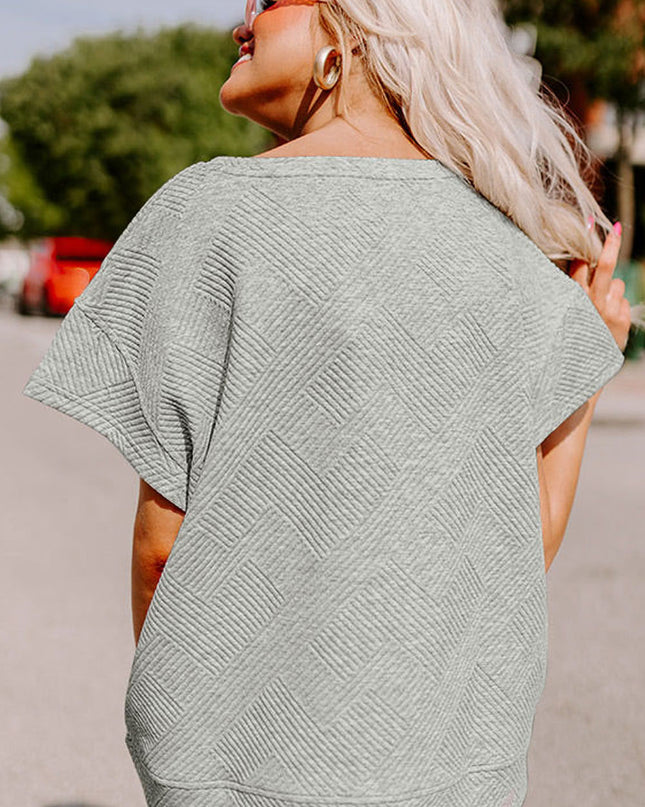 Black Textured Loose Fit T Shirt and Drawstring Pants Set