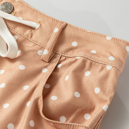 Khaki Polka Dot Print Drawstring Wide Leg Pants