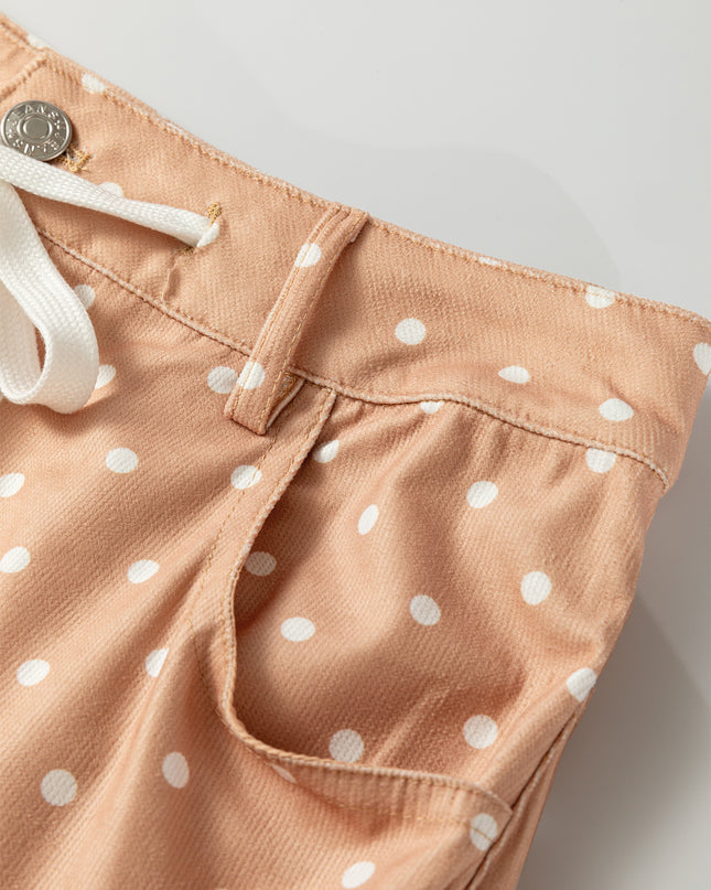 Khaki Polka Dot Print Drawstring Wide Leg Pants