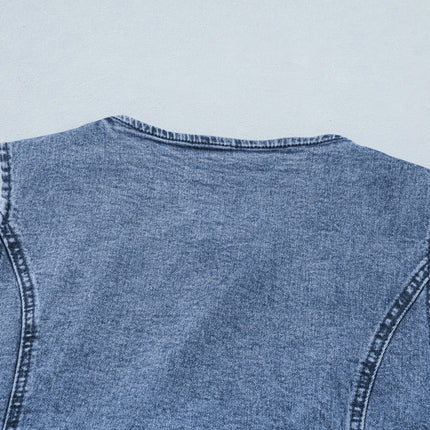 Ashleigh Blue Buttoned Front Slit Denim Vest