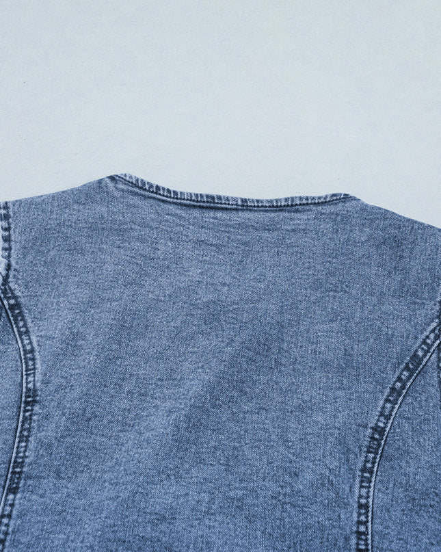 Ashleigh Blue Buttoned Front Slit Denim Vest