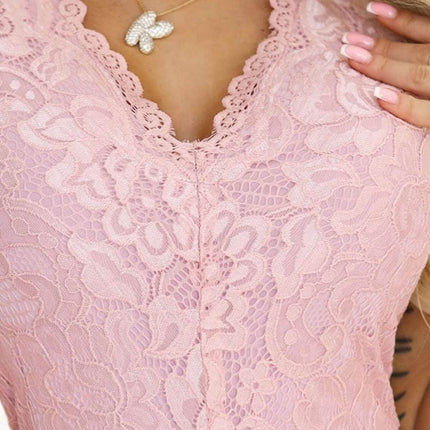 Powder Pink Lace Short Sleeve Dress