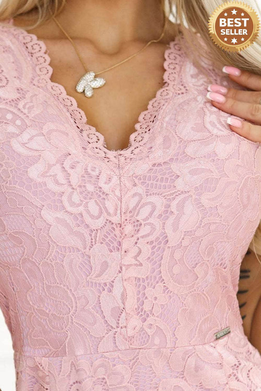 Powder Pink Lace Short Sleeve Dress