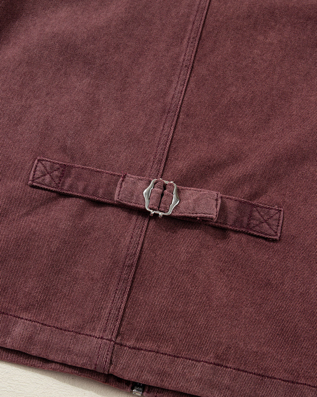 Coffee Corduroy Collar Zipped Front Denim Jacket