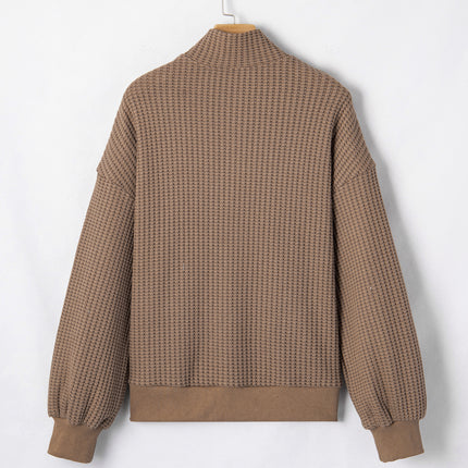 Casual Solid Color Textured Snap Button Collared Baggy Top