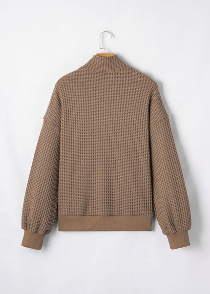 Casual Solid Color Textured Snap Button Collared Baggy Top