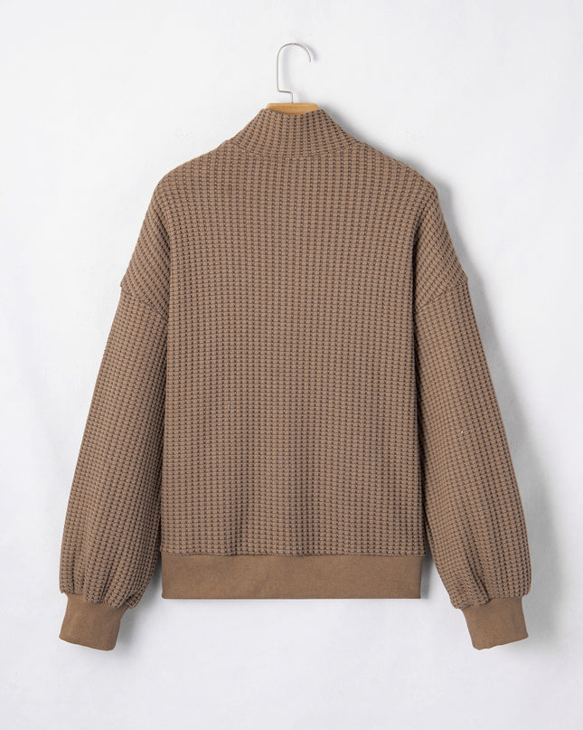 Casual Solid Color Textured Snap Button Collared Baggy Top