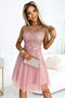 522-1 CATERINA Feminine dress with guipure and delicate tulle - powder pink