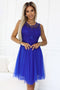 522-4 CATERINA Feminine dress with guipure and delicate tulle - cornflower blue