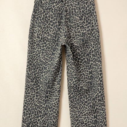 Black Leopard Print Wide Leg High Waist Jeans