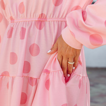 White Polka Dot Printed Long Sleeve Flared Mini Dress