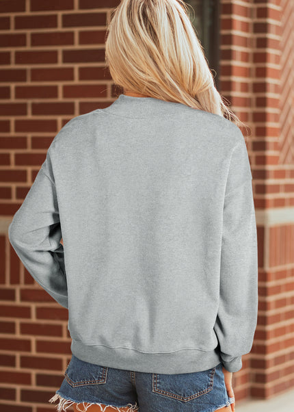 Gray Solid Color Oversized Mock Neck Sweatshirt