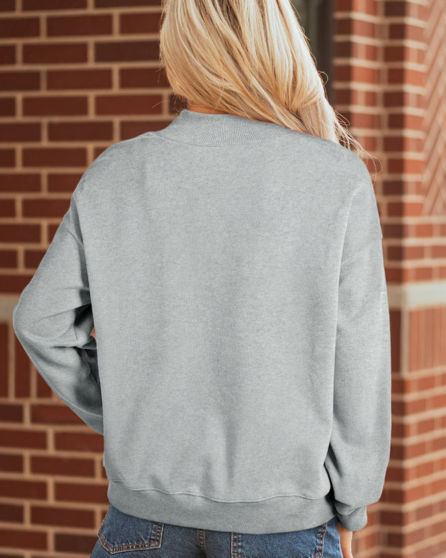 Gray Solid Color Oversized Mock Neck Sweatshirt