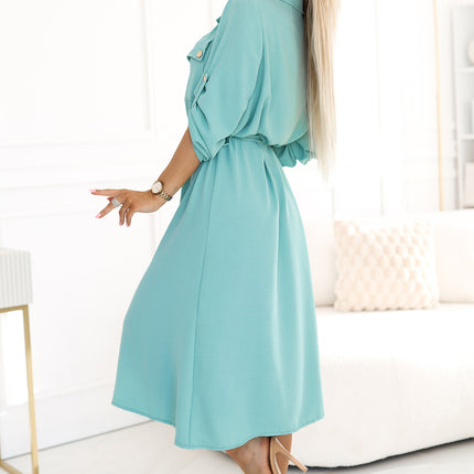 20054-2-531-2 Midi shirt dress with gold buttons and ties - mint-2