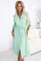 531-4 Midi Shirt Dress with Gold Buttons and Tie - Light Mint