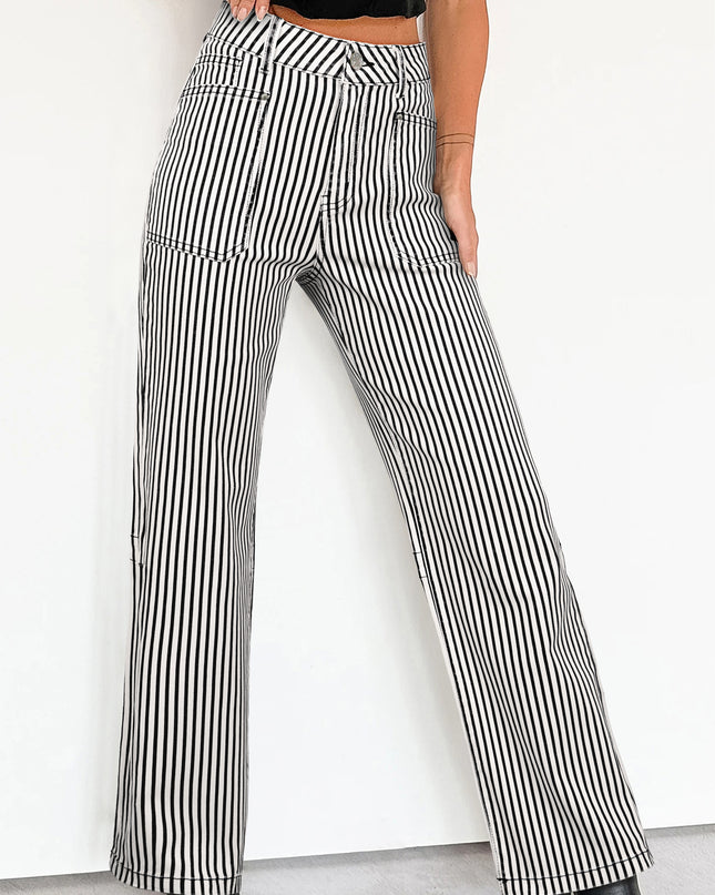 Black Stripe Patch Pocket High Waist Shift Denim Jeans