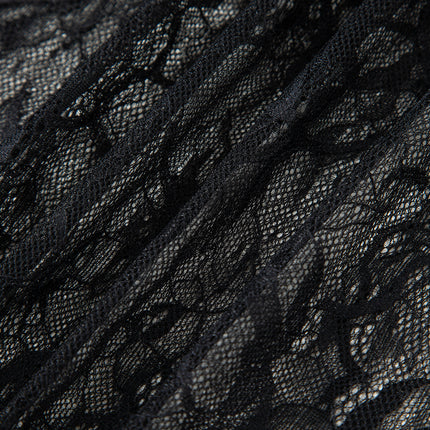 Black Solid Color Sleeveless Sheer Floral Lace Patchwork Long Dress