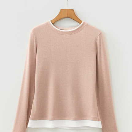 Smoke Gray False Two Piece Color Block Patchwork Long Sleeve Top