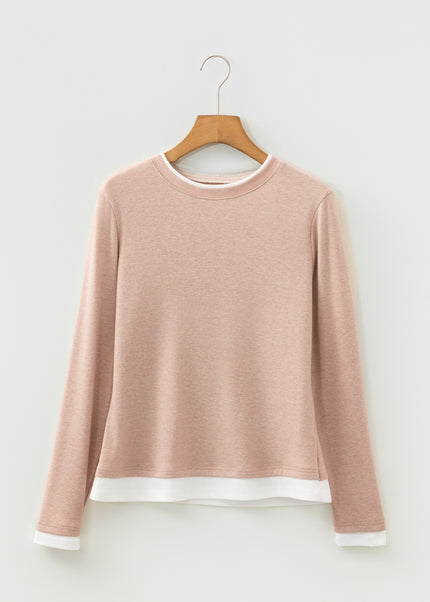 Smoke Gray False Two Piece Color Block Patchwork Long Sleeve Top