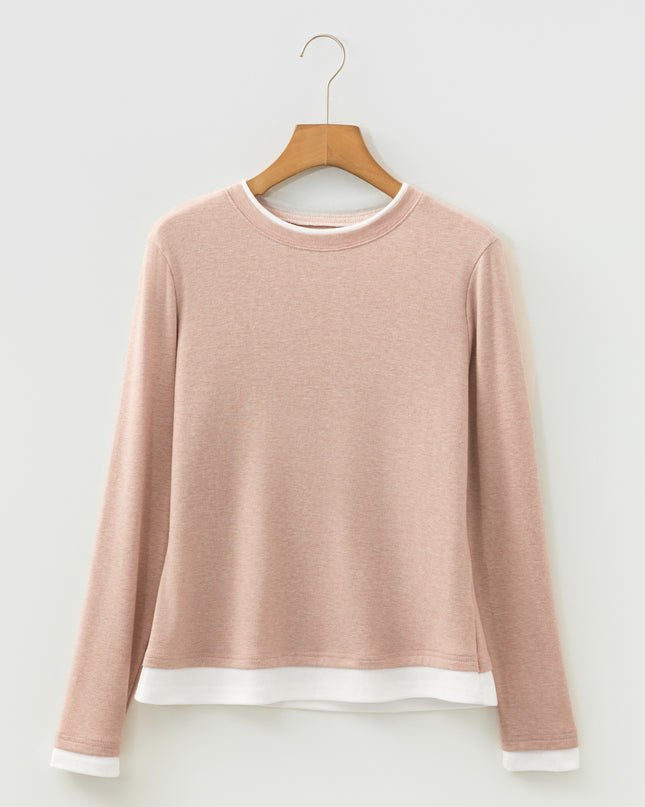 Smoke Gray False Two Piece Color Block Patchwork Long Sleeve Top