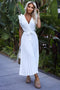 White Pleated Midi Dress with Ruffles