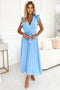 Light Blue Pleated Midi Dress with Ruffles
