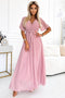 Powder Pink Dress with Pleated Neckline and Ties