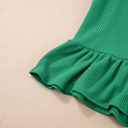 Beau Blue Solid Color Ribbed Ruffle Tank Top and Pants Set