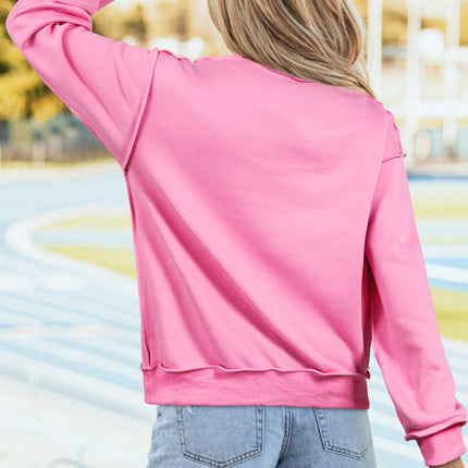 Bright Pink Oversize Drop Shoulder Reversible Mock Neck Sweatshirt