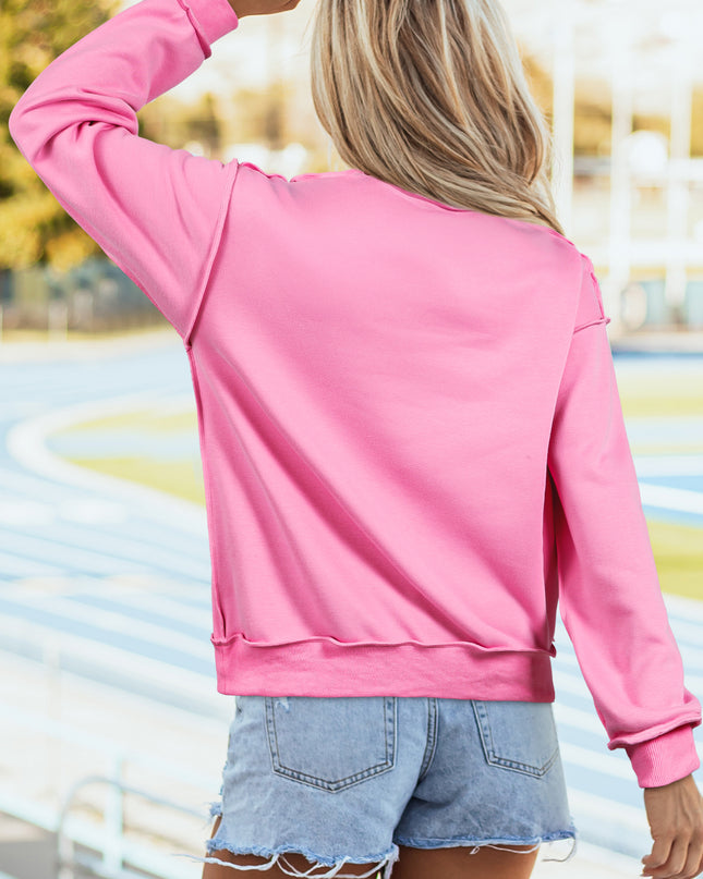 Bright Pink Oversize Drop Shoulder Reversible Mock Neck Sweatshirt