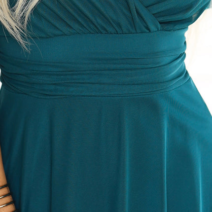 562-4 NASTIA Long dress with a neckline and short sleeves - green