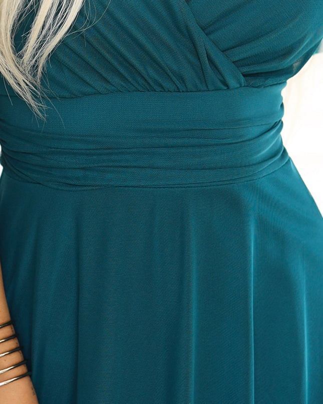 562-4 NASTIA Long dress with a neckline and short sleeves - green
