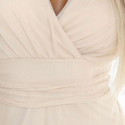 562-6 NASTIA Long dress with a neckline and short sleeves - beige