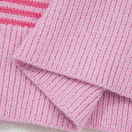 Gray Stripe Contrast Heart Pattern Valentine Knit Sweater