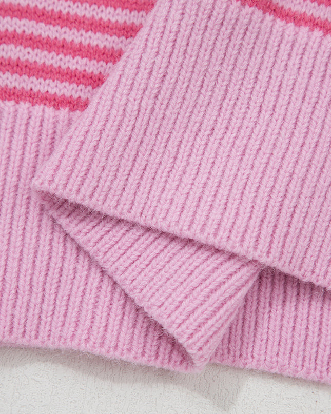 Gray Stripe Contrast Heart Pattern Valentine Knit Sweater