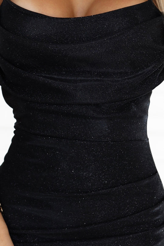563-2 COSIMA Shiny and elegant draped dress - black